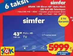 SİMFER SFS4N 109 EKRAN 43” UYDU ALICILI LED FULL HD TELEVİZYON